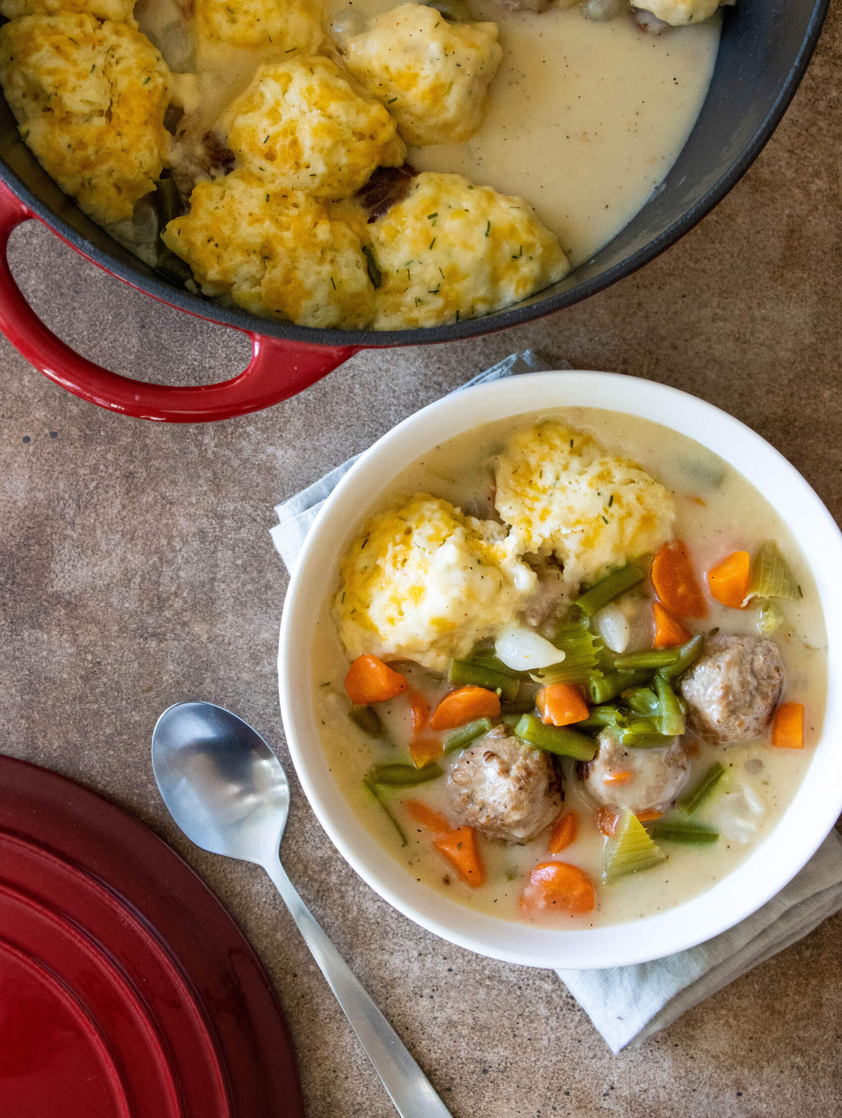 Beef Meatball Stew With Cheddar Chive Dumplings Armanino