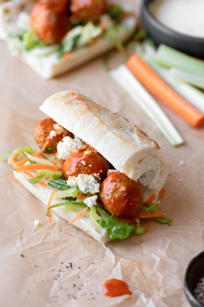 Buffalo Style Turkey Meatball Subs