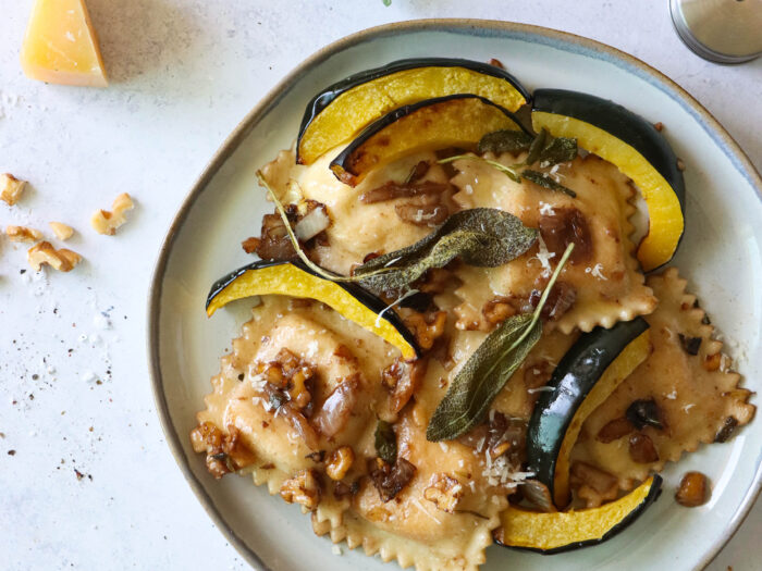 Cheese Ravioli with Roasted Squash and Crispy Sage and Brown Butter