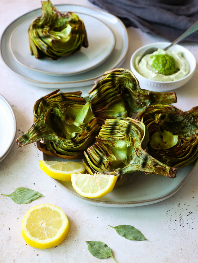 Grilled Artichokes with Pesto Aioli