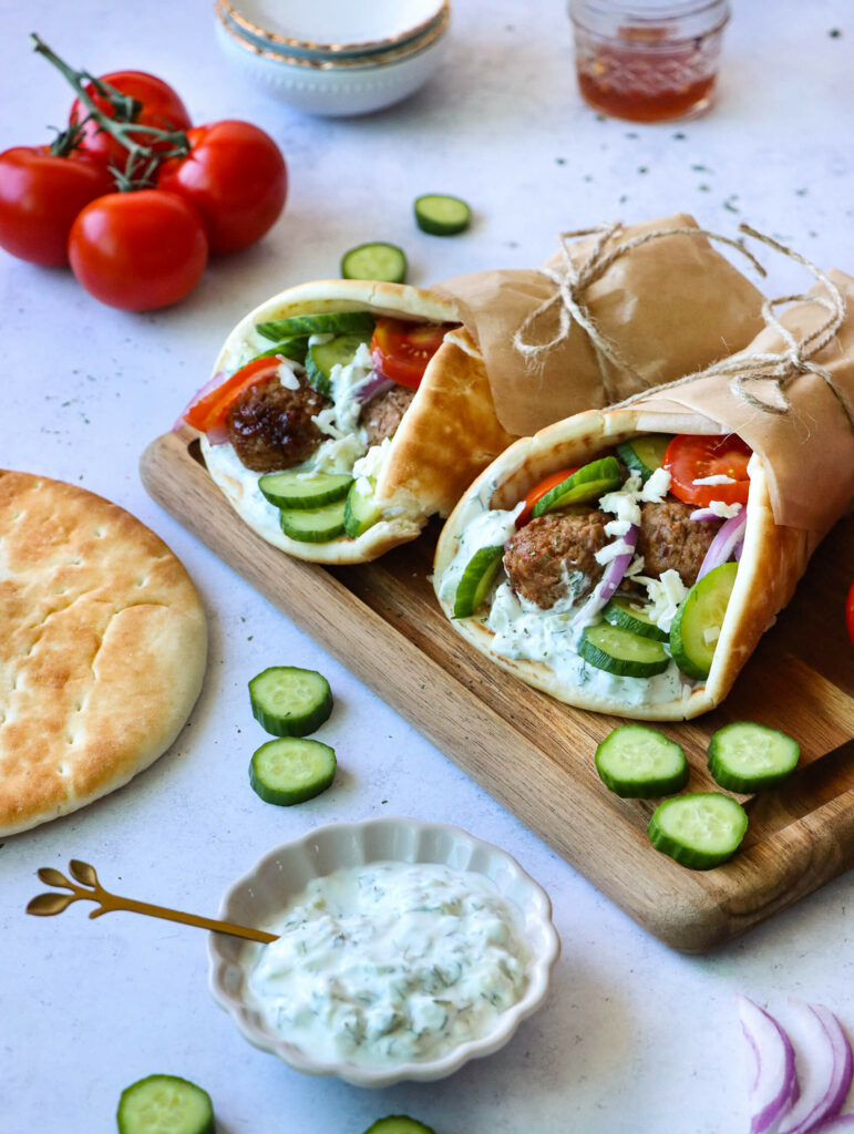 Greek Meatball Gyros with Tzatziki