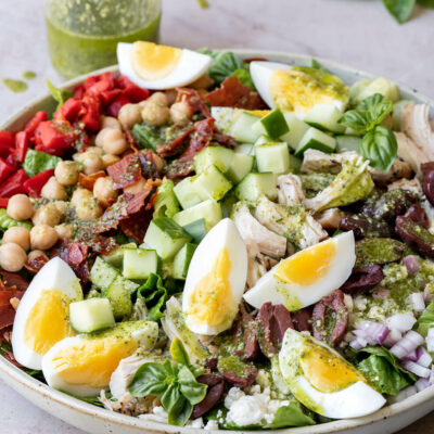 Mediterranean Cobb Salad with Pesto Vinaigrette