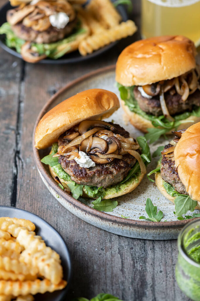 Pesto Goat Cheese Burgers