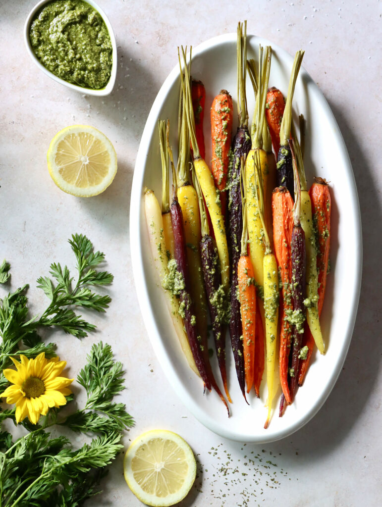 Pesto Roasted Rainbow Carrots