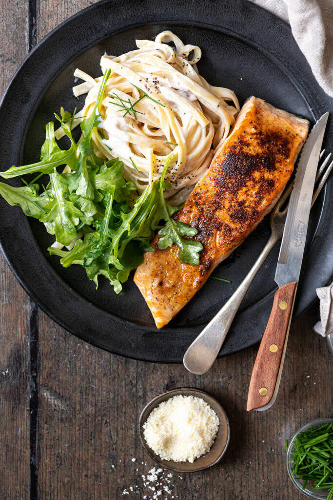 Roasted Garlic Alfredo with Cajun Salmon