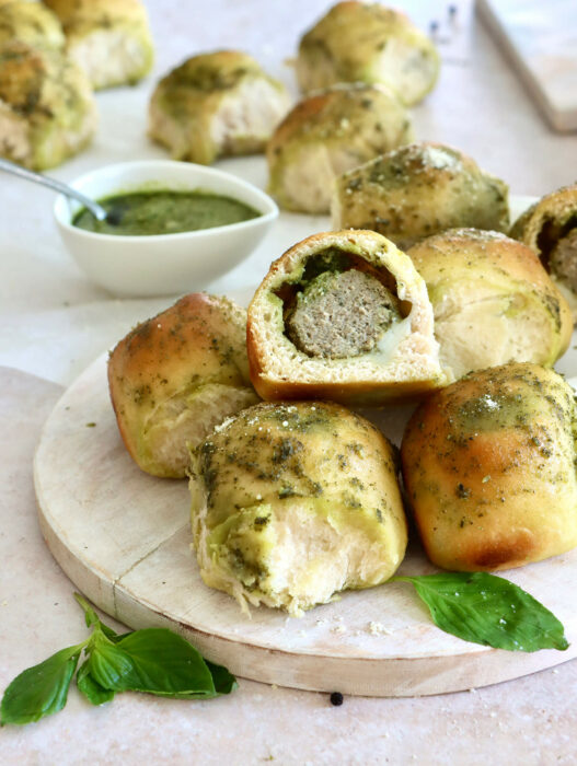 Pesto Stuffed Meatball Biscuits